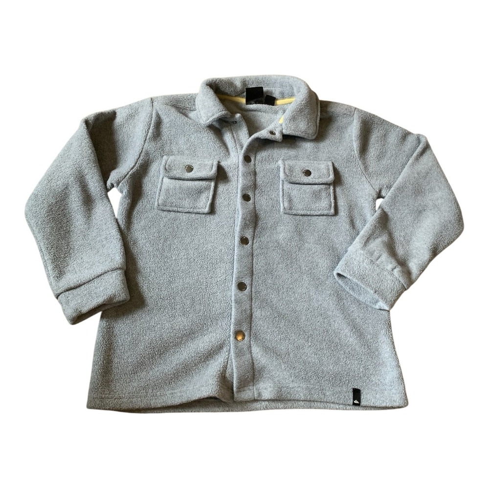 Quiksilver Fleece Shacket‎ Kids S 7/8 Grey Snap Button Gorpcore Layering Cozy